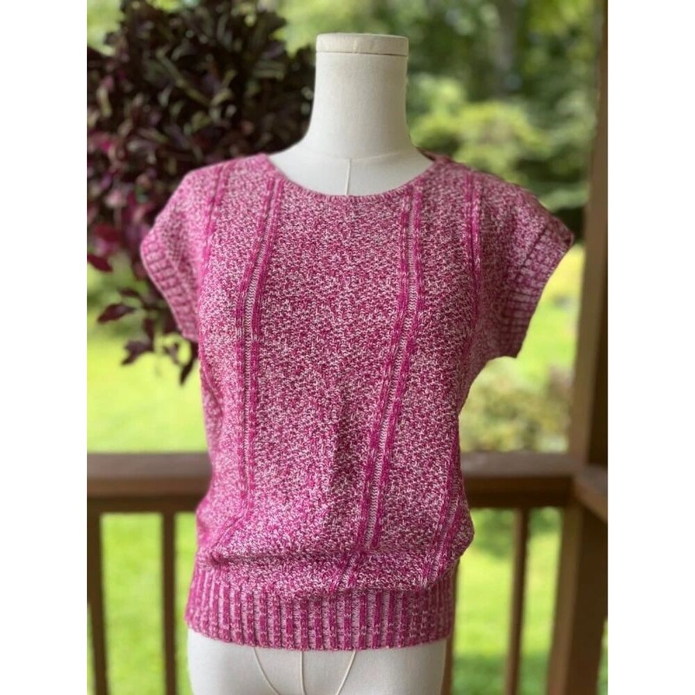 Vintage Booth Bay Pink Marled Cotton Sweater Medium Made in USA
